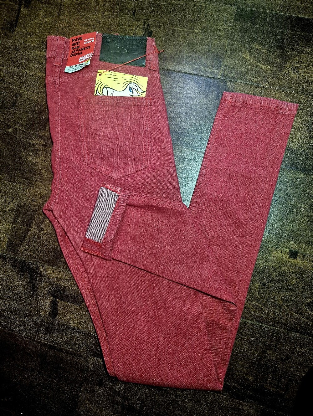 NWT 2012 Deadstock! Naked and Famous Skinny Mid-Rise Red Raw Japanese Denim